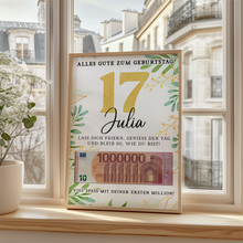 Laden Sie das Bild in den Galerie-Viewer, Personalisiertes Geldgeschenk zum 17. Geburtstag Geld Geschenkidee personalisierbar Geburtstagskarte