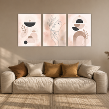 Laden Sie das Bild in den Galerie-Viewer, Frau Line Art Poster 3er Set Boho Beige Abstrakte Wandbilder