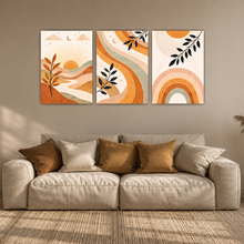 Laden Sie das Bild in den Galerie-Viewer, Boho Sonnenuntergang Poster 3er Set Beige Orange Modern Wandbilder