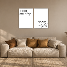 Laden Sie das Bild in den Galerie-Viewer, Good Morning Good Night Poster Set Schlafzimmer Wandbilder Modern