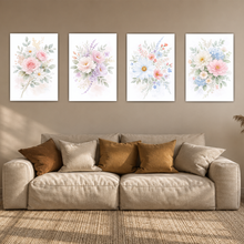 Laden Sie das Bild in den Galerie-Viewer, Blumen Poster 4er Set Aquarell Rosen Pastell Botanische Wandbilder