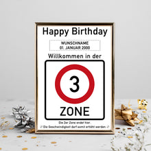 Laden Sie das Bild in den Galerie-Viewer, 3. Geburtstag Geschenk personalisiert Verkehrszeichen Deko Geburtstagsgeschenk Happy Birthday Geburtstagskarte