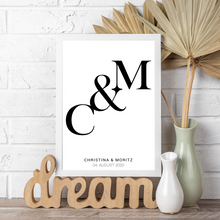Laden Sie das Bild in den Galerie-Viewer, Initialen Partner Poster Personalisiert mit Datum & Namen Jahrestag Hochzeit Geschenk