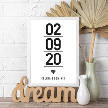Laden Sie das Bild in den Galerie-Viewer, Jahrestag Partner Poster Personalisiert Datum Namen | Geschenk zur Hochzeit Poster für Paare Verlobte Hochzeitsgeschenk