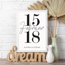 Laden Sie das Bild in den Galerie-Viewer, Personalisiertes Partner Poster mit Datum & Namen Jahrestag Geschenk zum Hochzeitstag Paare Verlobte