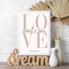 Laden Sie das Bild in den Galerie-Viewer, LOVE Partner Poster Personalisiert Namen & Datum Jahrestag Geschenk zur Hochzeit Poster