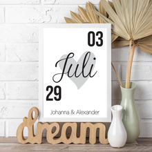 Laden Sie das Bild in den Galerie-Viewer, Jahrestag Poster Personalisiert Datum Namen Partner Geschenk zur Hochzeit Poster für Paare Verlobte Hochzeitsgeschenk