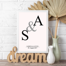 Laden Sie das Bild in den Galerie-Viewer, Initialen Partner Poster Personalisiert mit Datum & Namen Jahrestag Geschenk zur Hochzeit