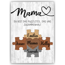 Laden Sie das Bild in den Galerie-Viewer, Personalisiertes Puzzle Poster für Mama – Design mit Herz – Namensposter – Geschenkidee für Muttertagsgeschenk personalisiert