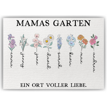 Laden Sie das Bild in den Galerie-Viewer, Personalisiertes Mama Poster „Mamas Garten“ – Blumenposter mit Namen – Geschenk für Mama, Muttertag Geschenk, Familien Wandbild Geschenk für Mama, Oma, Ehefrau Frauen
