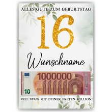 Laden Sie das Bild in den Galerie-Viewer, Personalisiertes Geldgeschenk zum 16. Geburtstag Frauen Männer Geburtstagsgeschenk Geld Geschenkidee personalisierbar