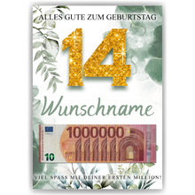Laden Sie das Bild in den Galerie-Viewer, Personalisiertes Geldgeschenk zum 14. Geburtstag Männer Frauen Geburtstagsgeschenk Geld Geschenk personalisierbar