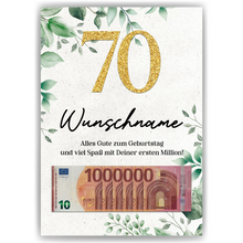 Laden Sie das Bild in den Galerie-Viewer, Personalisiertes Geldgeschenk zum 70. Geburtstag Männer Frauen Geburtstagskarte