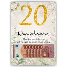 Laden Sie das Bild in den Galerie-Viewer, Personalisiertes Geldgeschenk zum 20. Geburtstag Männer Frauen Geburtstagsgeschenk Geld Geschenkidee personalisierbar