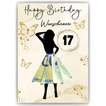 Laden Sie das Bild in den Galerie-Viewer, 17. Geburtstag Geldgeschenk Personalisiert Frauen Geburtstagsgeschenk Geschenkidee personalisierbar