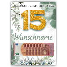 Laden Sie das Bild in den Galerie-Viewer, Personalisiertes Geldgeschenk zum 15. Geburtstag Männer Frauen Geburtstagsgeschenk Geld Geschenk personalisierbar