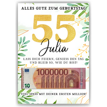 Laden Sie das Bild in den Galerie-Viewer, Personalisiertes Geldgeschenk zum 55. Geburtstag Geld Geschenkidee personalisierbar Geburtstagskarte