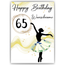 Laden Sie das Bild in den Galerie-Viewer, 65. Geburtstag Geldgeschenk Personalisiert Frauen Freundin Geschenk Ballerina personalisierbar Geburtstagskarte Ballett