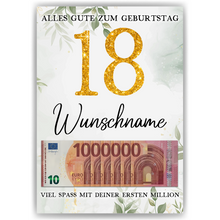 Laden Sie das Bild in den Galerie-Viewer, Personalisiertes Geldgeschenk zum 18. Geburtstag Frauen Männer Geburtstagsgeschenk Geld Geschenkidee personalisierbar