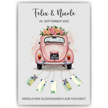 Laden Sie das Bild in den Galerie-Viewer, Hochzeitsgeschenk Personalisiert Geldgeschenk Hochzeitsauto Brautpaar Hochzeit personalisierbar