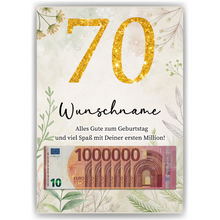 Laden Sie das Bild in den Galerie-Viewer, Personalisiertes Geldgeschenk zum 70. Geburtstag Männer Frauen Geburtstagsgeschenk Geld Geschenkidee personalisierbar