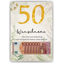 Laden Sie das Bild in den Galerie-Viewer, Personalisiertes Geldgeschenk zum 50. Geburtstag Männer Frauen Geburtstagsgeschenk Geld Geschenkidee personalisierbar