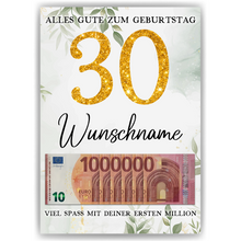 Laden Sie das Bild in den Galerie-Viewer, Personalisiertes Geldgeschenk zum 30. Geburtstag Frauen Männer Geburtstagsgeschenk Geld Geschenkidee personalisierbar