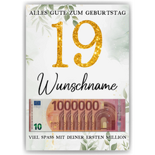 Laden Sie das Bild in den Galerie-Viewer, Personalisiertes Geldgeschenk zum 19. Geburtstag Frauen Männer Geburtstagsgeschenk Geld Geschenkidee personalisierbar
