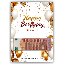 Laden Sie das Bild in den Galerie-Viewer, Geldgeschenk Geburtstag Happy Birthday Lustiges Geburtstagsgeschenk - Deine erste Million