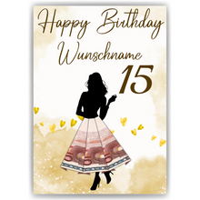Laden Sie das Bild in den Galerie-Viewer, Geldgeschenk zum 15. Geburtstag Personalisiert Frauen Geburtstagsgeschenk Freundin Geld Geschenkidee
