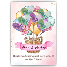 Laden Sie das Bild in den Galerie-Viewer, Personalisiertes Geldgeschenk zur Hochzeit Heißluftballon Hochzeitsgeschenk personalisierbar Brautpaar