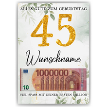 Laden Sie das Bild in den Galerie-Viewer, Personalisiertes Geldgeschenk zum 45. Geburtstag Frauen Männer Geburtstagsgeschenk Geld Geschenkidee personalisierbar