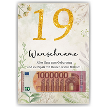 Laden Sie das Bild in den Galerie-Viewer, Personalisiertes Geldgeschenk zum 19. Geburtstag Männer Frauen Geburtstagsgeschenk Geld Geschenkidee personalisierbar