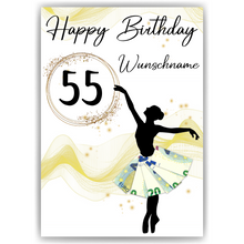 Laden Sie das Bild in den Galerie-Viewer, 55. Geburtstag Geldgeschenk Personalisiert Frauen Freundin Geschenk Ballerina personalisierbar Geburtstagskarte Ballett
