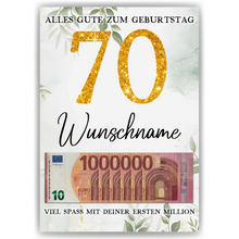 Laden Sie das Bild in den Galerie-Viewer, Personalisiertes Geldgeschenk zum 70. Geburtstag Frauen Männer Geburtstagsgeschenk Geld Geschenkidee personalisierbar