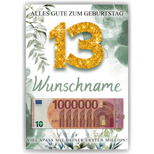 Laden Sie das Bild in den Galerie-Viewer, Personalisiertes Geldgeschenk zum 13. Geburtstag Männer Frauen Geburtstagsgeschenk Geld Geschenk personalisierbar