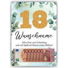 Laden Sie das Bild in den Galerie-Viewer, Personalisiertes Geldgeschenk zum 18. Geburtstag Männer Frauen Geburtstagsgeschenk Geld Geschenk personalisierbar