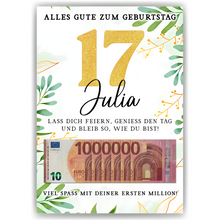 Laden Sie das Bild in den Galerie-Viewer, Personalisiertes Geldgeschenk zum 17. Geburtstag Geld Geschenkidee personalisierbar Geburtstagskarte