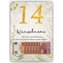 Laden Sie das Bild in den Galerie-Viewer, Personalisiertes Geldgeschenk zum 14. Geburtstag Männer Frauen Geburtstagsgeschenk Geld Geschenkidee personalisierbar