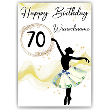 Laden Sie das Bild in den Galerie-Viewer, 70. Geburtstag Geldgeschenk Personalisiert Frauen Freundin Geschenk Ballerina personalisierbar Geburtstagskarte Ballett