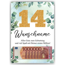 Laden Sie das Bild in den Galerie-Viewer, Personalisiertes Geldgeschenk zum 14. Geburtstag Männer Frauen Geburtstagsgeschenk Geld Geschenk personalisierbar