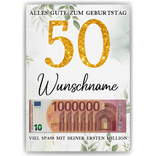 Laden Sie das Bild in den Galerie-Viewer, Personalisiertes Geldgeschenk zum 50. Geburtstag Frauen Männer Geburtstagsgeschenk Geld Geschenkidee personalisierbar