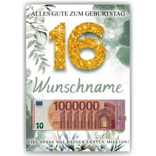 Laden Sie das Bild in den Galerie-Viewer, Personalisiertes Geldgeschenk zum 16. Geburtstag Männer Frauen Geburtstagsgeschenk Geld Geschenk personalisierbar