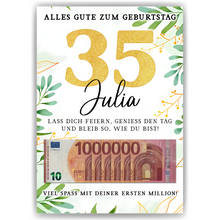 Laden Sie das Bild in den Galerie-Viewer, Personalisiertes Geldgeschenk zum 35. Geburtstag Geld Geschenkidee personalisierbar Geburtstagskarte