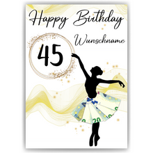 Laden Sie das Bild in den Galerie-Viewer, 45. Geburtstag Geldgeschenk Personalisiert Frauen Freundin Geschenk Ballerina personalisierbar Geburtstagskarte Ballett