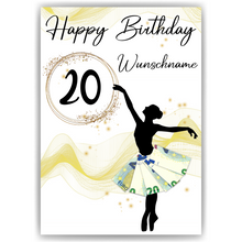 Laden Sie das Bild in den Galerie-Viewer, 20. Geburtstag Geldgeschenk Personalisiert Frauen Freundin Geschenk Ballerina personalisierbar Geburtstagskarte Ballett