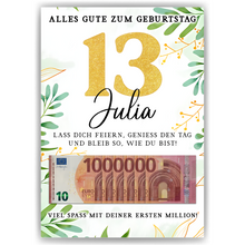 Laden Sie das Bild in den Galerie-Viewer, Personalisiertes Geldgeschenk zum 13. Geburtstag Geld Geschenkidee personalisierbar Geburtstagskarte