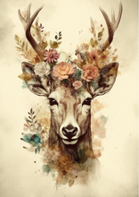Laden Sie das Bild in den Galerie-Viewer, Hirsch Wandbild Bunter Kunstdruck Natur Wanddeko Hirsch Blumen Wandposter Wohnzimmer Schlafzimmer