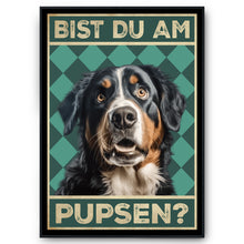 Laden Sie das Bild in den Galerie-Viewer, Berner Sennenhund - Bist du am Pupsen? Hunde Poster Badezimmer Gästebad Wandbild Klo Toilette Dekoration Lustiges Gäste-WC Bild DIN A4