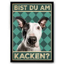 Laden Sie das Bild in den Galerie-Viewer, Bullterrier - Bist du am Kacken? Hunde Poster Badezimmer Gästebad Wandbild Klo Toilette Dekoration Lustiges Gäste-WC Bild DIN A4